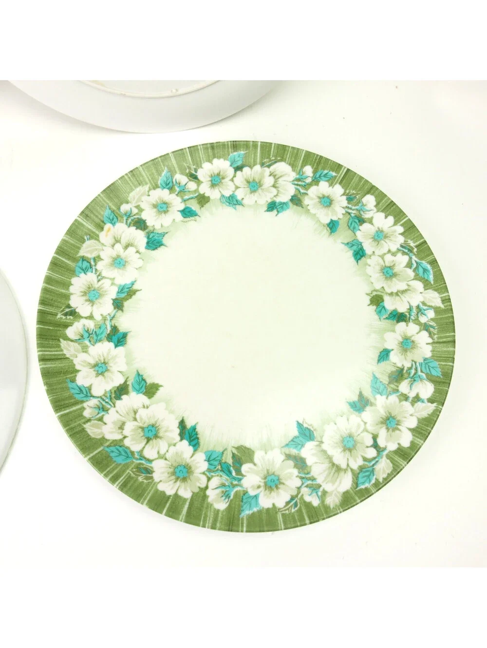 Vintage Laguna Melmac Dinner Plates Lot of 8 Green Teal Floral 303 Mid Century